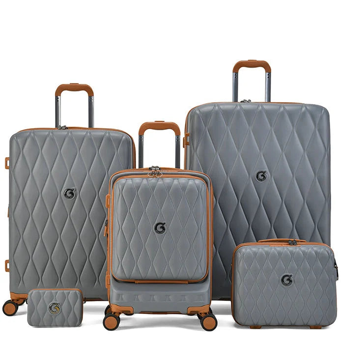 סט מזוודות קשיחות Goby London Diamond דגם GB-2410 חמישה פריטים ABS פוליקרבונט צבע אפור מבט קדמי