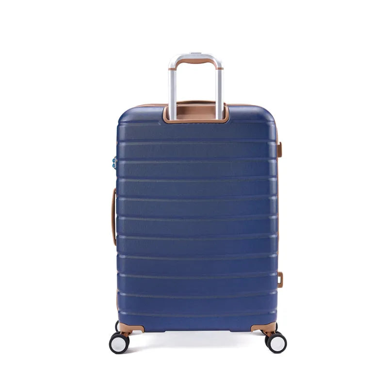 מזוודת Goby London JUPITER 25 אינץ' בצבע כחול, מבט מאחור עם ידית טלסקופית וגלגלי ספינר 360 מעלות