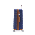 מזוודת Goby London JUPITER 25 אינץ' בצבע כחול, מבט צדדי הפוך עם מנעול TSA שקוע וידית טלסקופית
