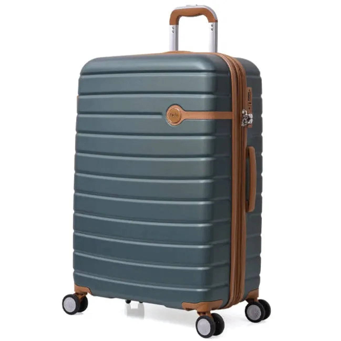 מזוודה בינונית 25 אינץ' Goby London JUPITER בצבע ירוק, עשויה מחומר ABS ופוליקרבונט, מבט תלת ממדי זוויתי