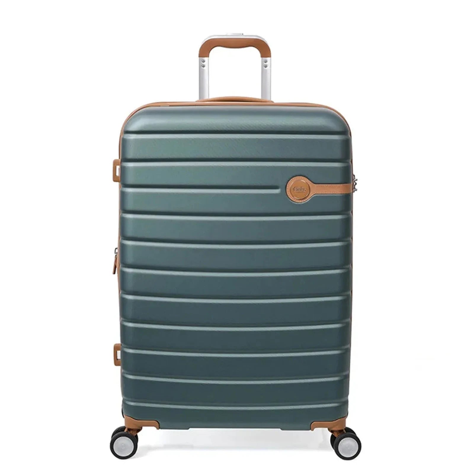 מזוודה בינונית 25 אינץ' Goby London JUPITER בצבע ירוק, עשויה מחומר ABS בשילוב פוליקרבונט, מבט מלפנים
