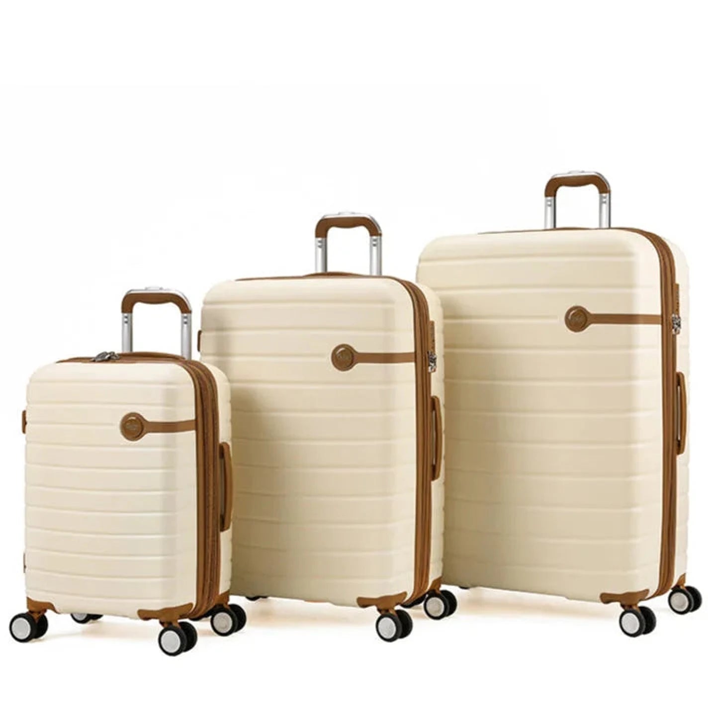 סט שלוש מזוודות קשיחות Goby London JUPITER 20+25+29 אינץ' מפוליקרבונט ABS בצבע שמנת עם גלגלי ספינר 360°