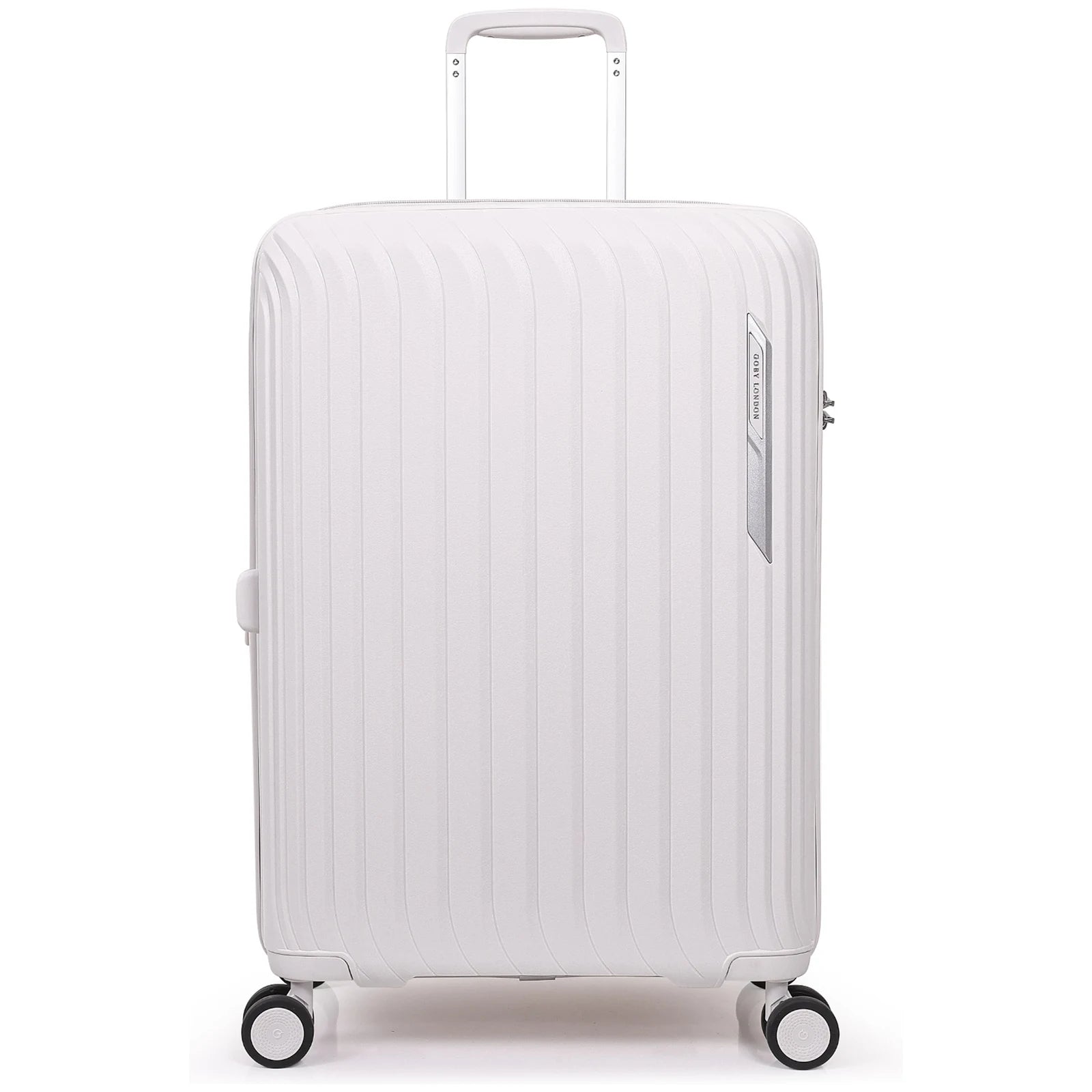 מזוודת טרולי עלייה למטוס 20 אינץ' Goby London דגם MAX SHIELD בצבע אוף-ווייט מ-100% פוליפרופילן - מבט קדמי