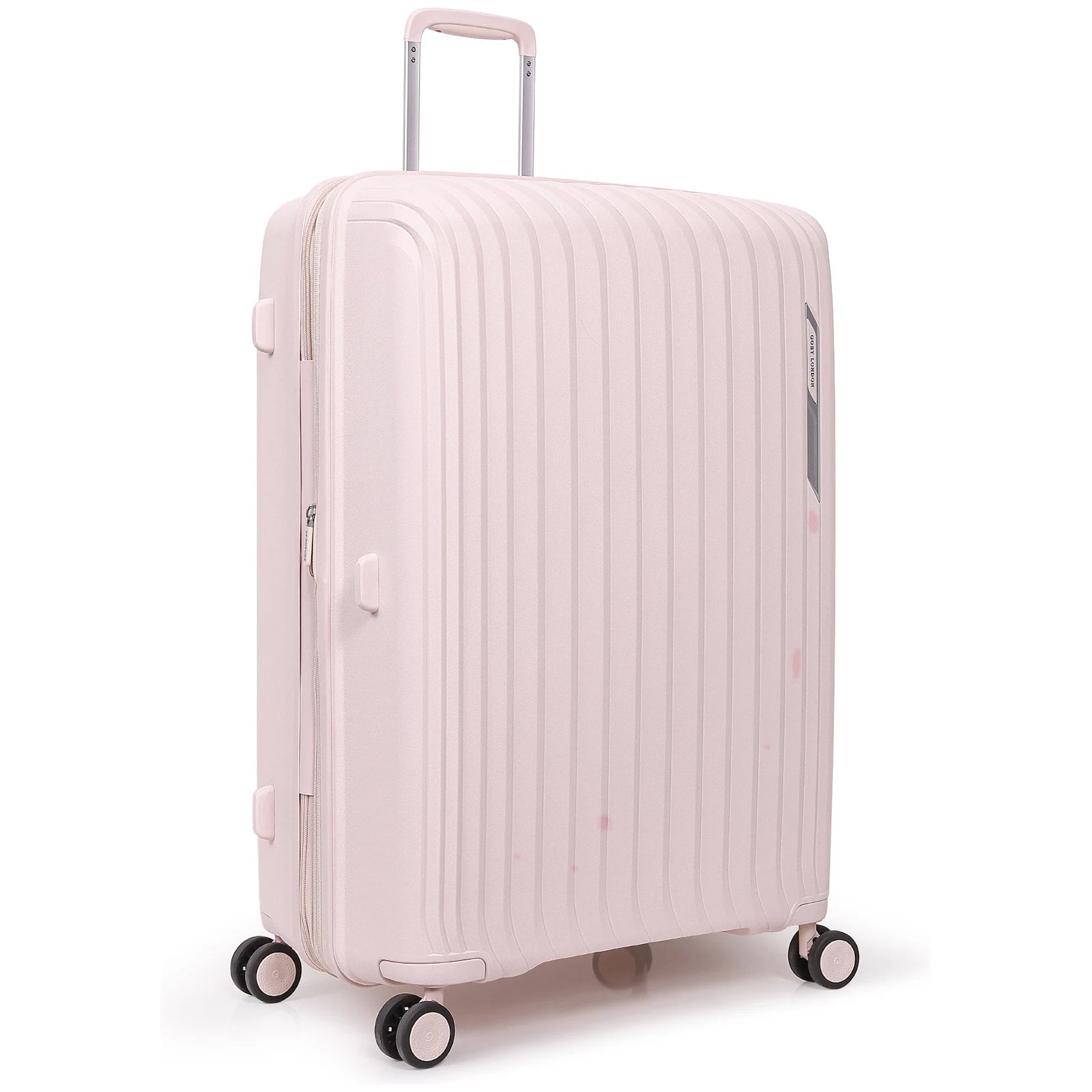 מזוודת טרולי עלייה למטוס 20 אינץ' Goby London דגם MAX SHIELD בצבע ורוד מ-100% פוליפרופילן - מבט זווית