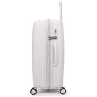 מבט צד על מזוודה קשיחה בינונית 25 אינץ' Goby London MAX SHIELD עם מנעול TSA ורוכסן ההרחבה