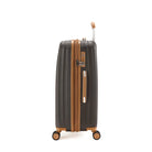 מבט צד של מזוודת Goby London אושן קורל 20 אינץ קפה עם מנעול TSA ואחריות שלוש שנים
