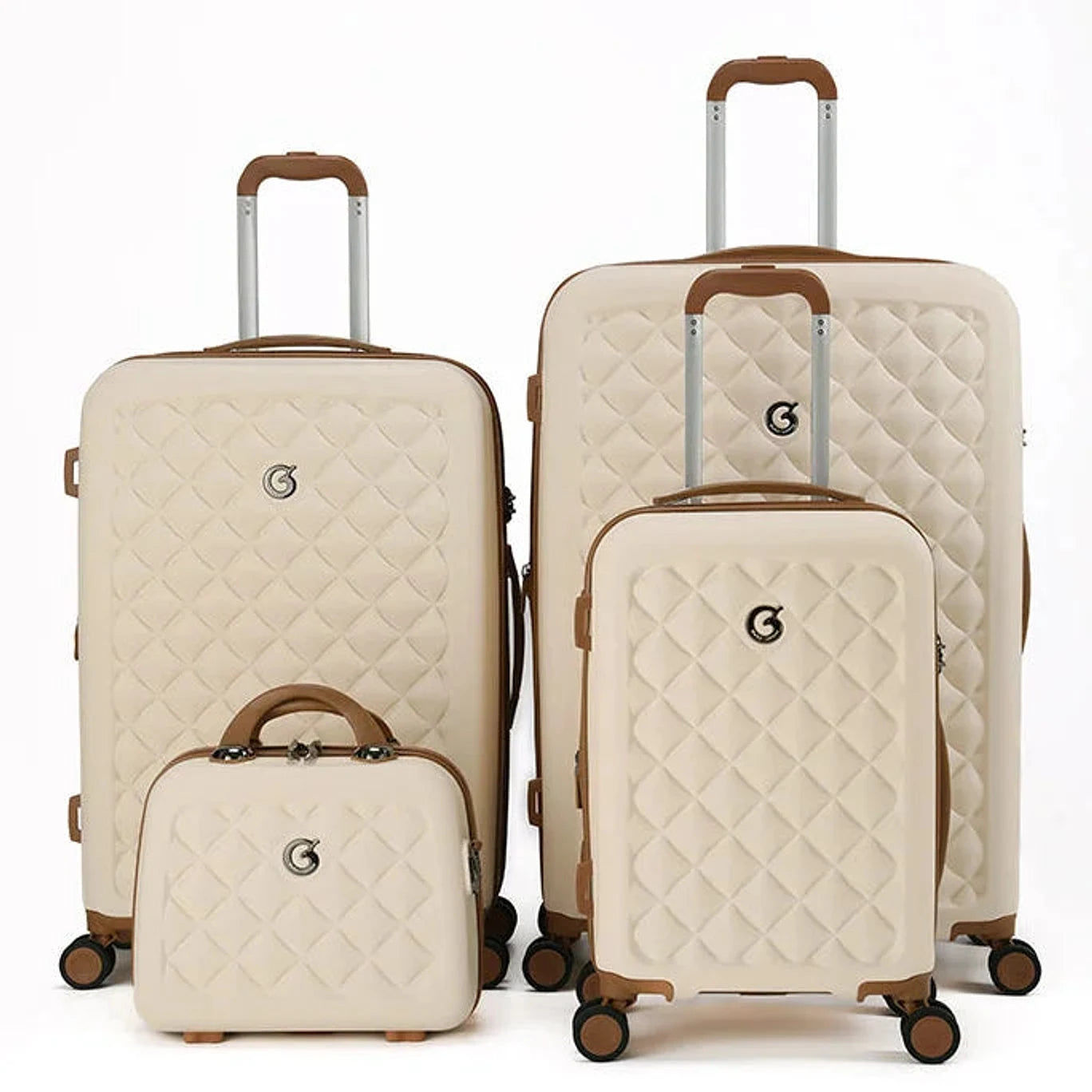 סט ארבעה פריטים Goby London Ocean Coral שמנת מזוודות קשיחות ABS 29 25 20 אינץ ותיק איפור תואם