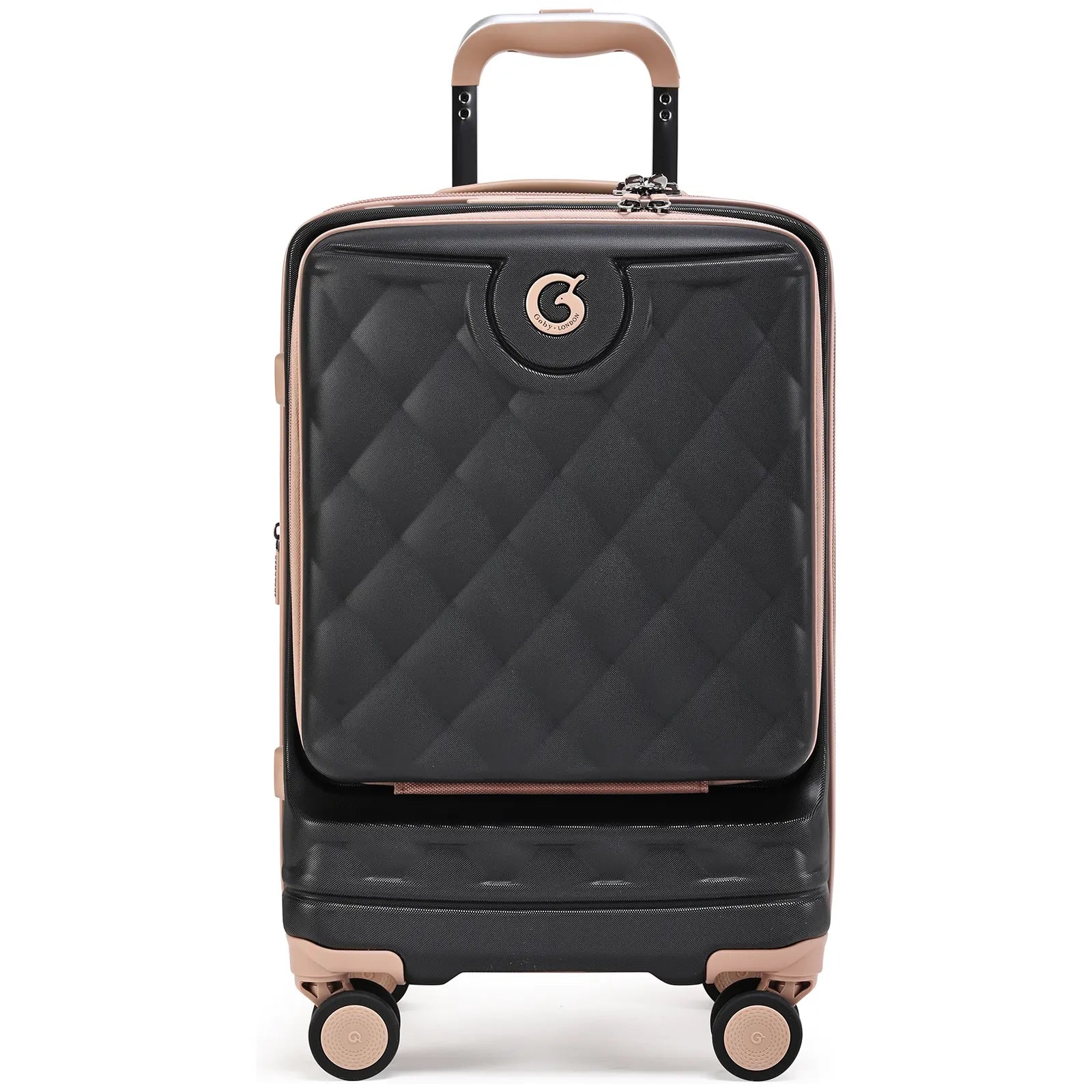 טרולי עלייה למטוס Goby London OCEAN ROYALE 20 אינץ' שחור - מבט קדמי עם התא הקדמי ללפטופ