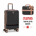 טרולי עלייה למטוס Goby London OCEAN ROYALE 20 אינץ' בצבע שחור עם תא ללפטופ + תיק איפור 14 אינץ' תואם במתנה