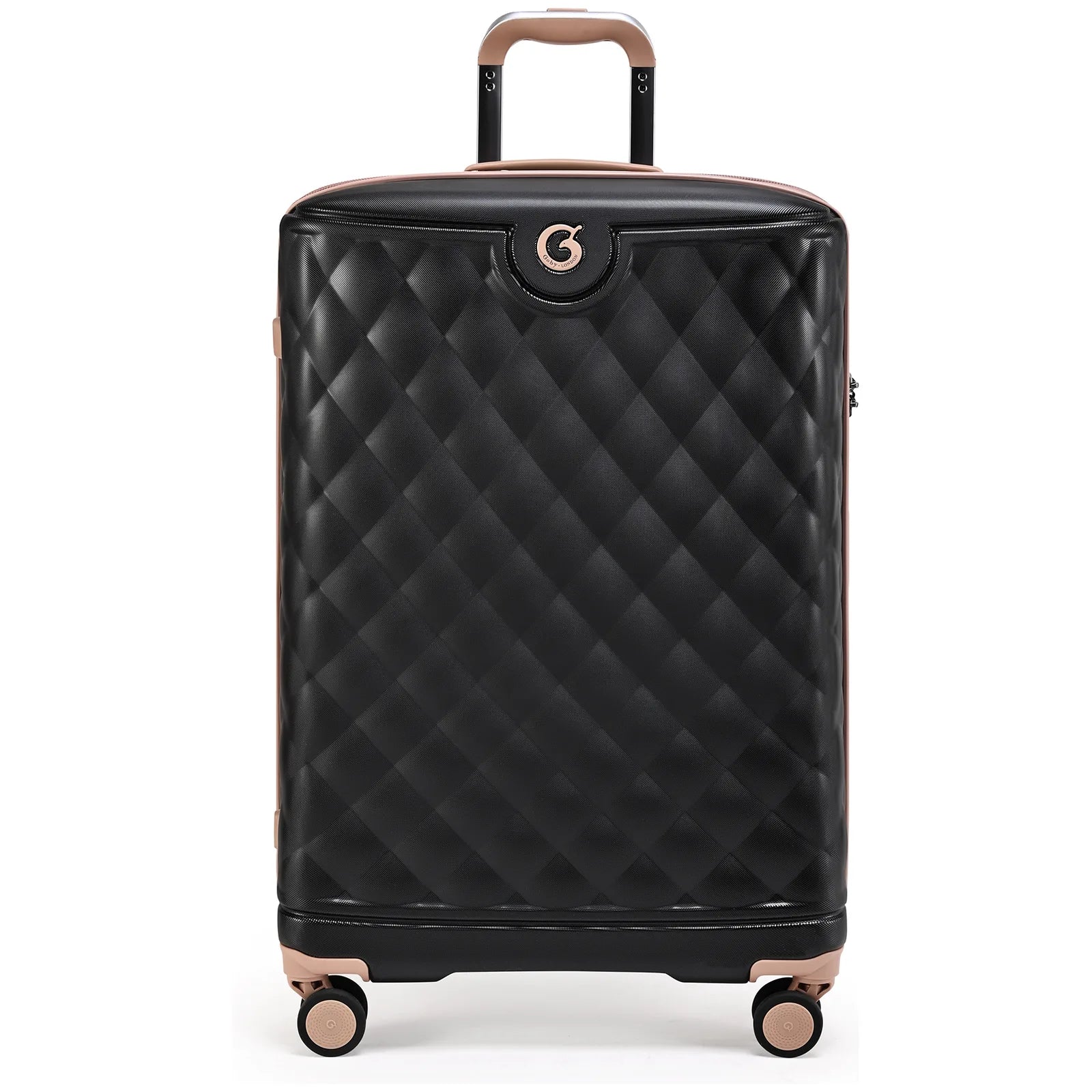 מזוודה בינונית Goby London OCEAN ROYALE 25 אינץ' - מבט קדמי - עיצוב יהלומים בטקסטורת קפיטונאז' עם גימורי רוז-גולד