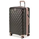 מזוודה גדולה Goby London OCEAN ROYALE 29 אינץ' בצבע קפה - בזווית צד עם רוכסן ההרחבה וידית טלסקופית רוז-גולד