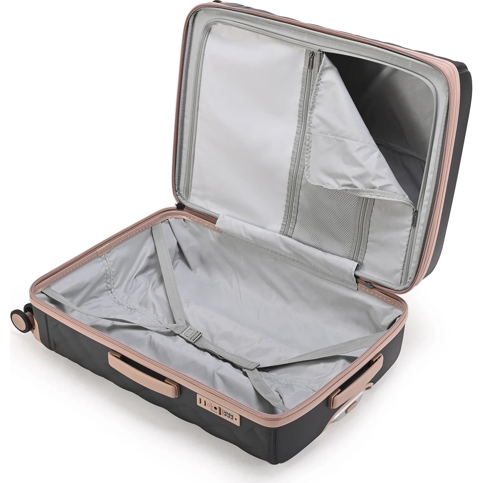 פנים מזוודת Goby London OCEAN ROYALE מאורגן עם תאי רשת ורצועות הידוק