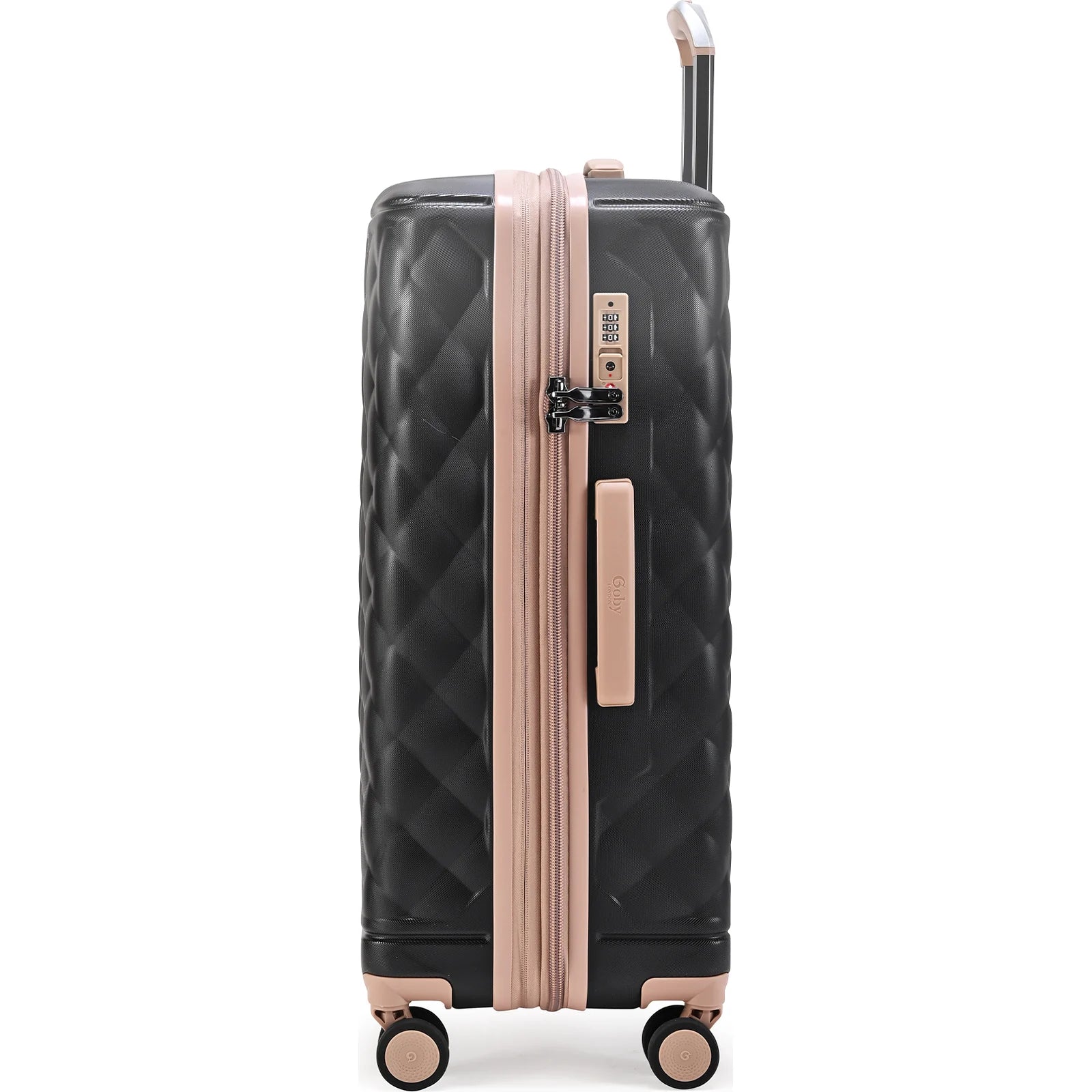 מבט צד על מזוודת Goby London OCEAN ROYALE עם רוכסן ההרחבה להגדלת הנפח