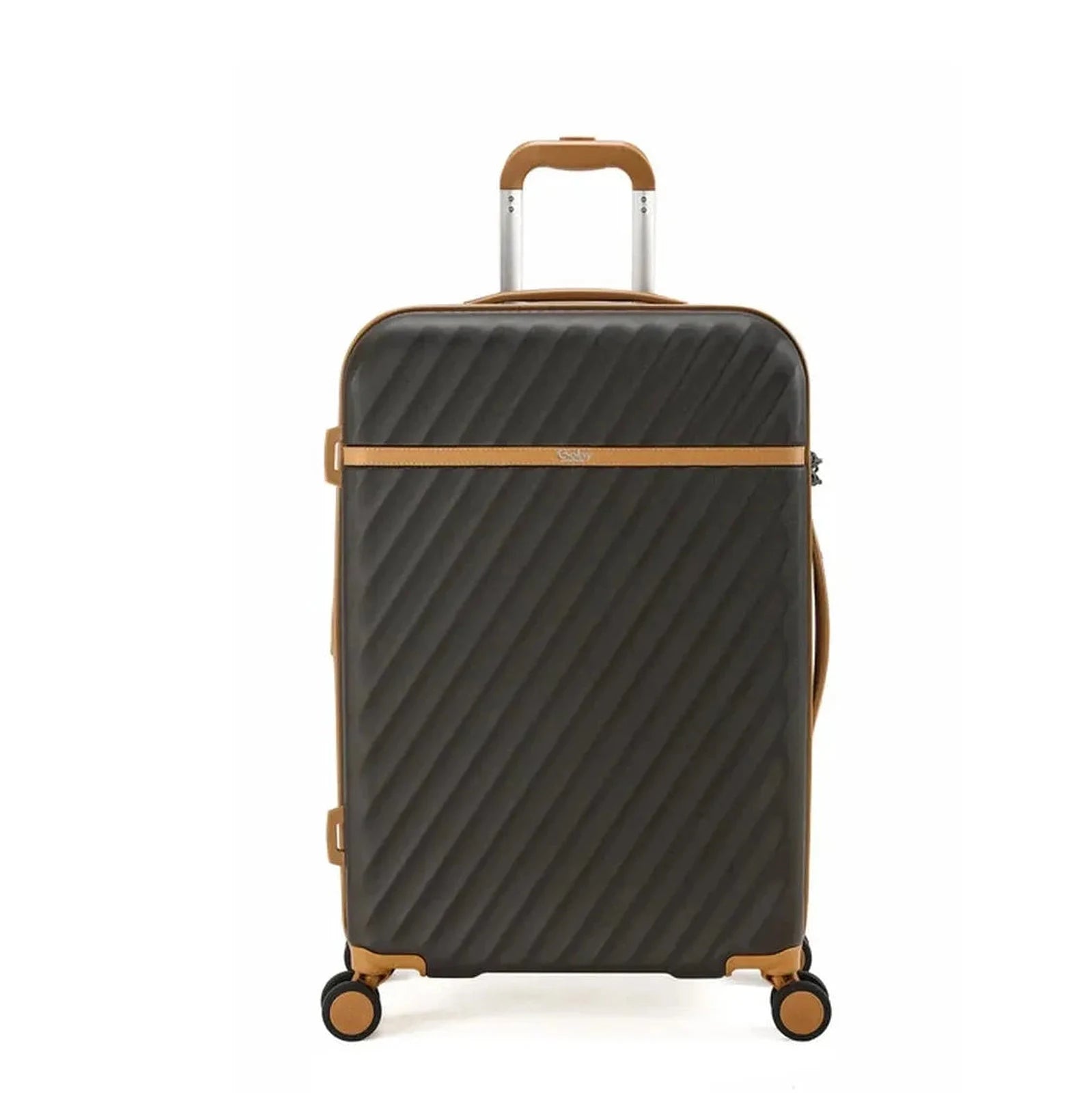 מזוודת טרולי קשיחה Goby London OCEAN WAVE GB-2403 בצבע קפה, עשויה מחומר ABS ופוליקרבונט, מבט חזיתי
