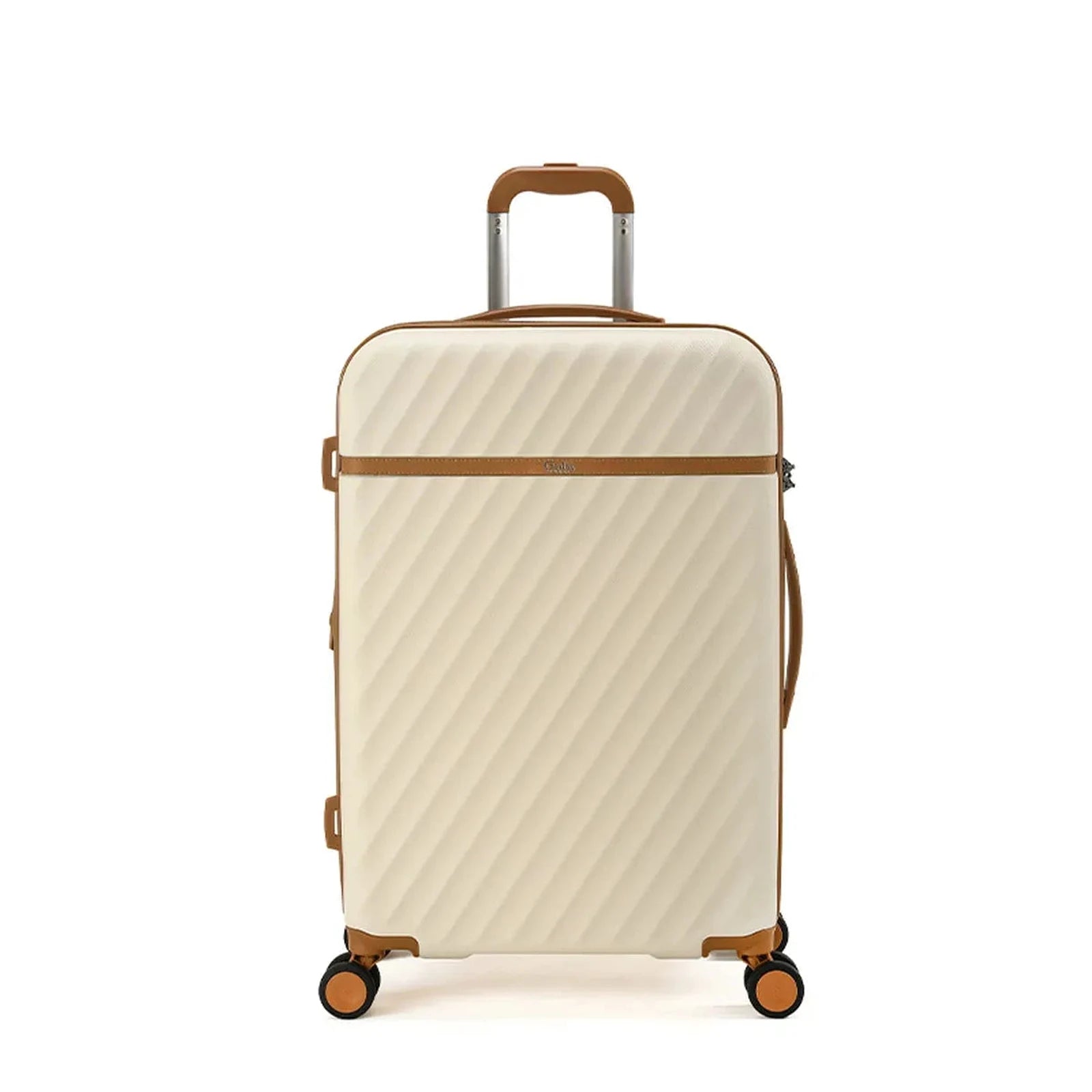 מזוודת טרולי קשיחה Goby London OCEAN WAVE GB-2403 בצבע שמנת, עשויה מחומר ABS ופוליקרבונט, מבט חזיתי