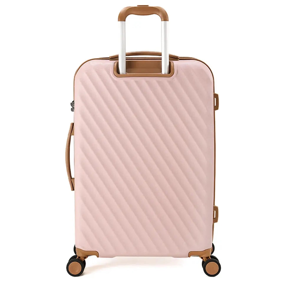 מזוודת טרולי קשיחה Goby London OCEAN WAVE GB-2403 בצבע ורוד עתיק, מבט מאחור עם ידית טלסקופית וגלגלי ספינר