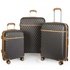סט שלוש מזוודות קשיחות Goby London OCEAN WAVE בצבע קפה, עשויות מחומר ABS ופוליקרבונט, מבט חזית