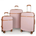 סט שלוש מזוודות קשיחות Goby London OCEAN WAVE בצבע ורוד עתיק, עשויות מחומר ABS ופוליקרבונט, מבט חזית