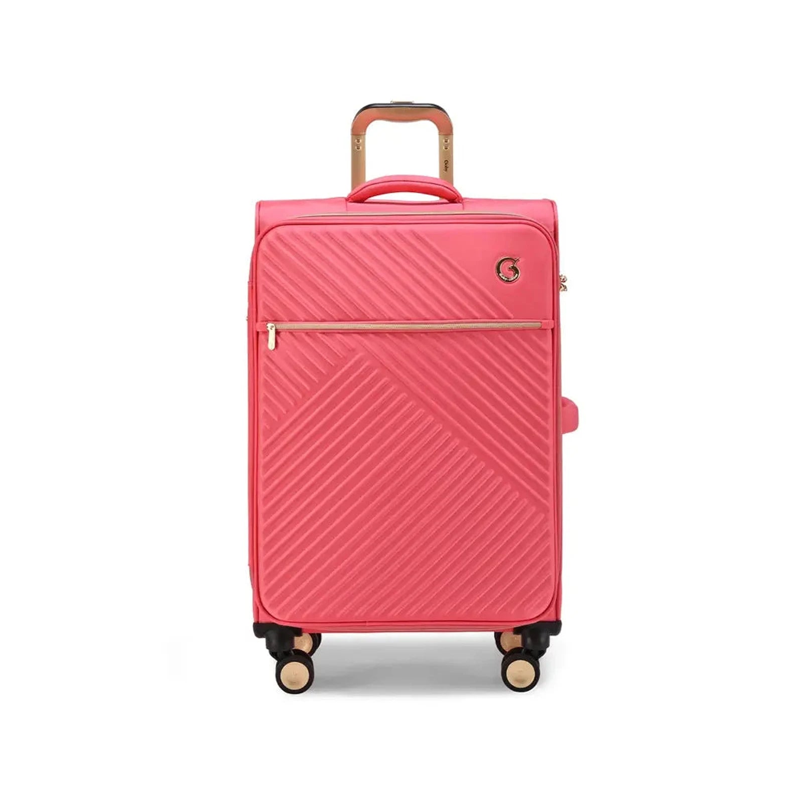 מזוודה בד טרולי עליה למטוס 20 אינץ' ROYAL VOGUE מבית Goby London בצבע ורוד, מבט מלפנים