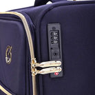 מזוודה בד טרולי ROYAL VOGUE מבית Goby London, תקריב מנעול TSA בינלאומי ורוכסנים מוגני מים