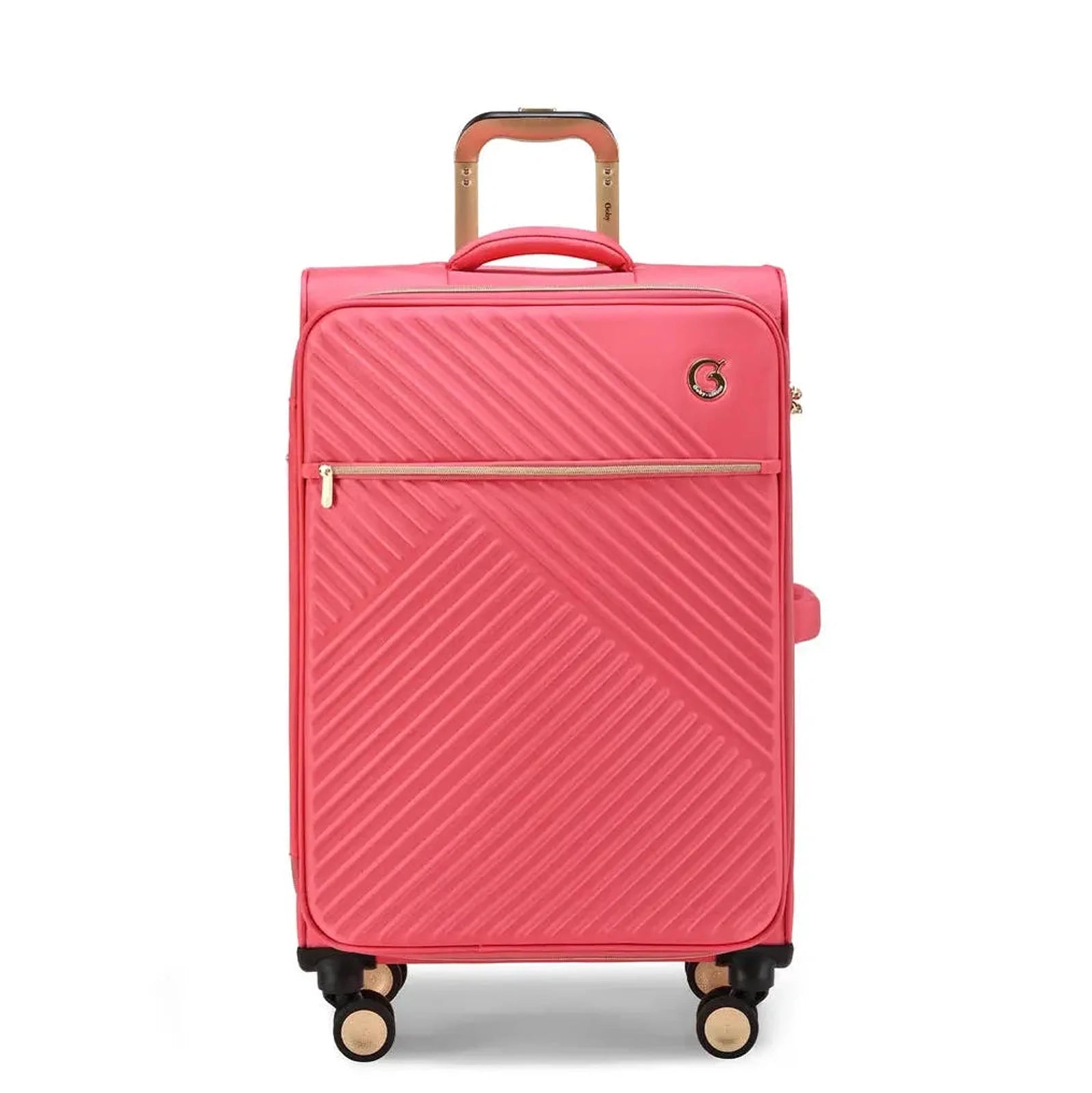 מזוודה בד מתרחבת 25 אינץ' Goby London Royal Vogue ורוד, עשויה מבד איכותי מוגן מים, מבט חזית