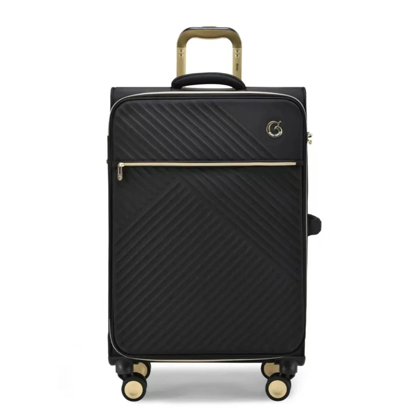 מזוודה גדולה 29 אינץ בד שחור Goby London Royal Vogue, נפח 118 ליטר, מבט חזית על הטקסטורה הגיאומטרית