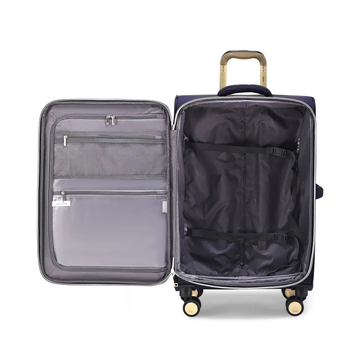 מזוודת בד Goby London Royal Vogue 29 אינץ פתוחה לרווחה עם רצועות קיבוע מרופדות ותאי אחסון נוספים במכסה