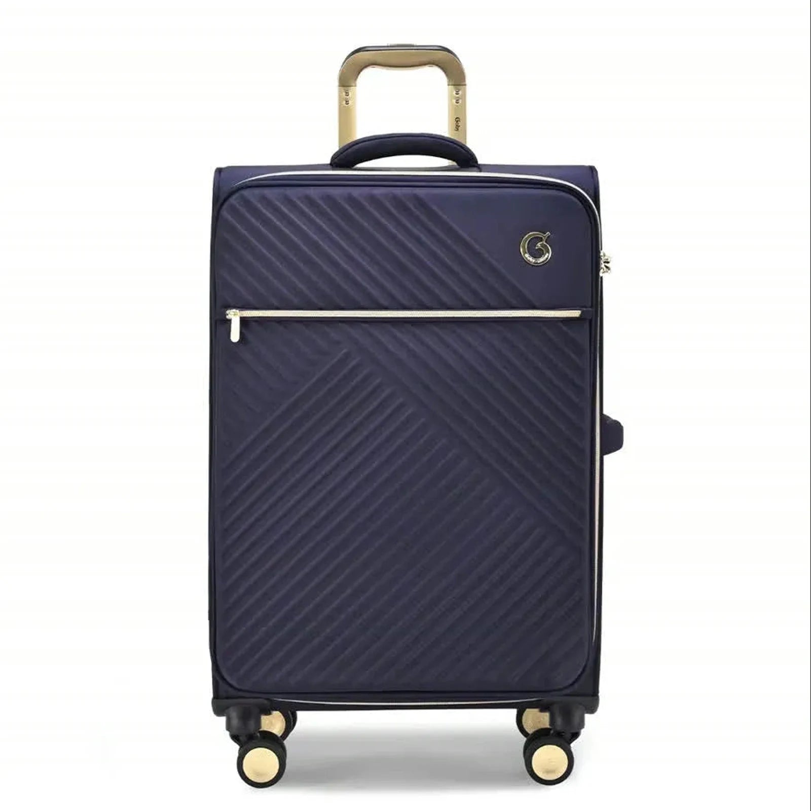 מזוודה גדולה 29 אינץ בד נייבי Goby London Royal Vogue, ידית זהב, נפח 144 ליטר, עיצוב גיאומטרי, מבט חזית