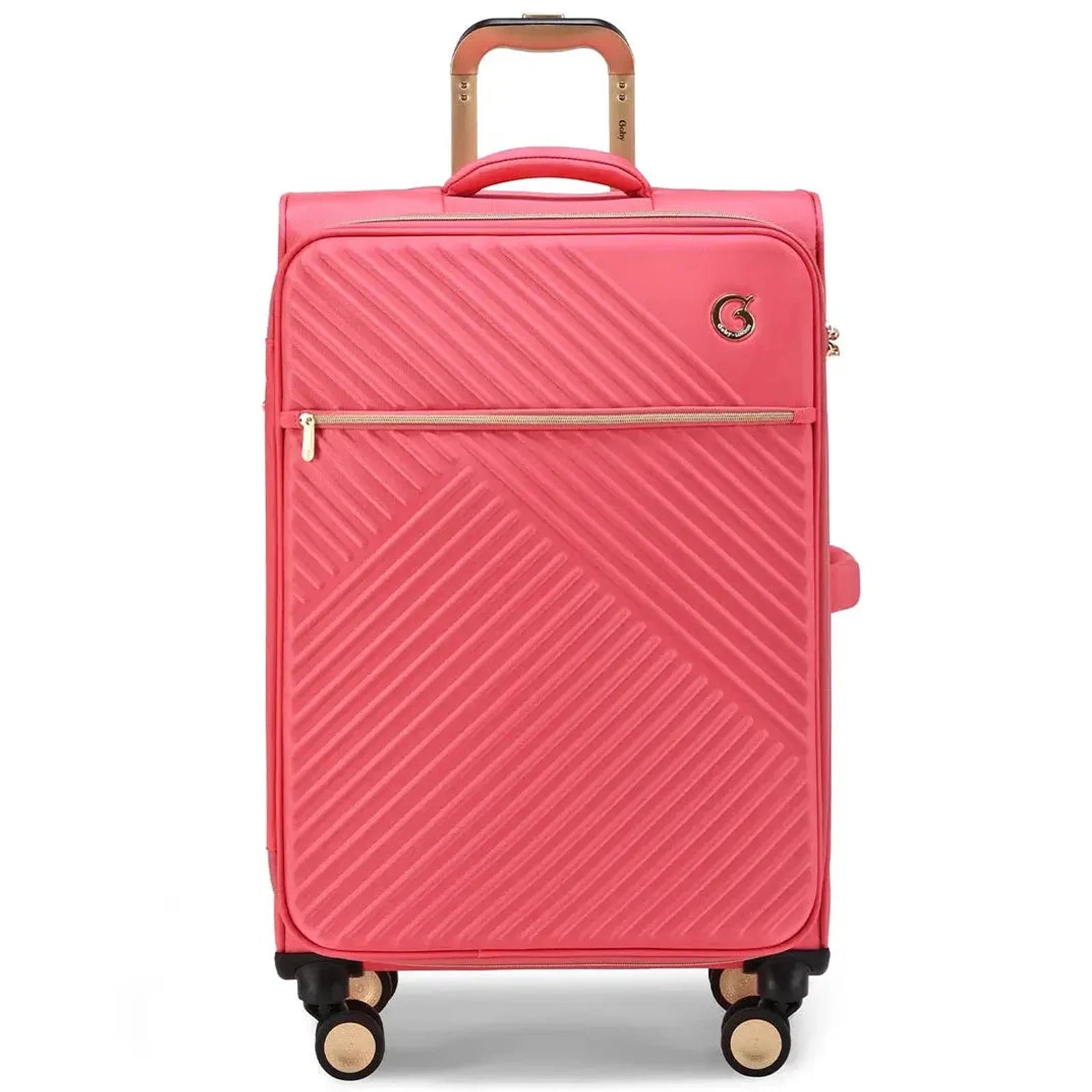 מזוודה גדולה 32 אינץ' בד Goby London Royal Vogue בצבע ורוד, נפח 158 ליטר עם הרחבה, מבט חזית