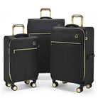 סט 3 מזוודות בד מתרחבות Royal Vogue מבית Goby London בצבע שחור, גלגלי סיליקון ספינר, מבט מלפנים