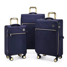 סט 3 מזוודות בד מתרחבות Royal Vogue מבית Goby London בצבע נייבי, גלגלי סיליקון ספינר, מבט מלפנים
