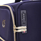 מזוודות בד Royal Vogue מבית Goby London, תקריב מנעול TSA שקוע בתקן תעופה בינלאומי ורוכסנים מוגני מים