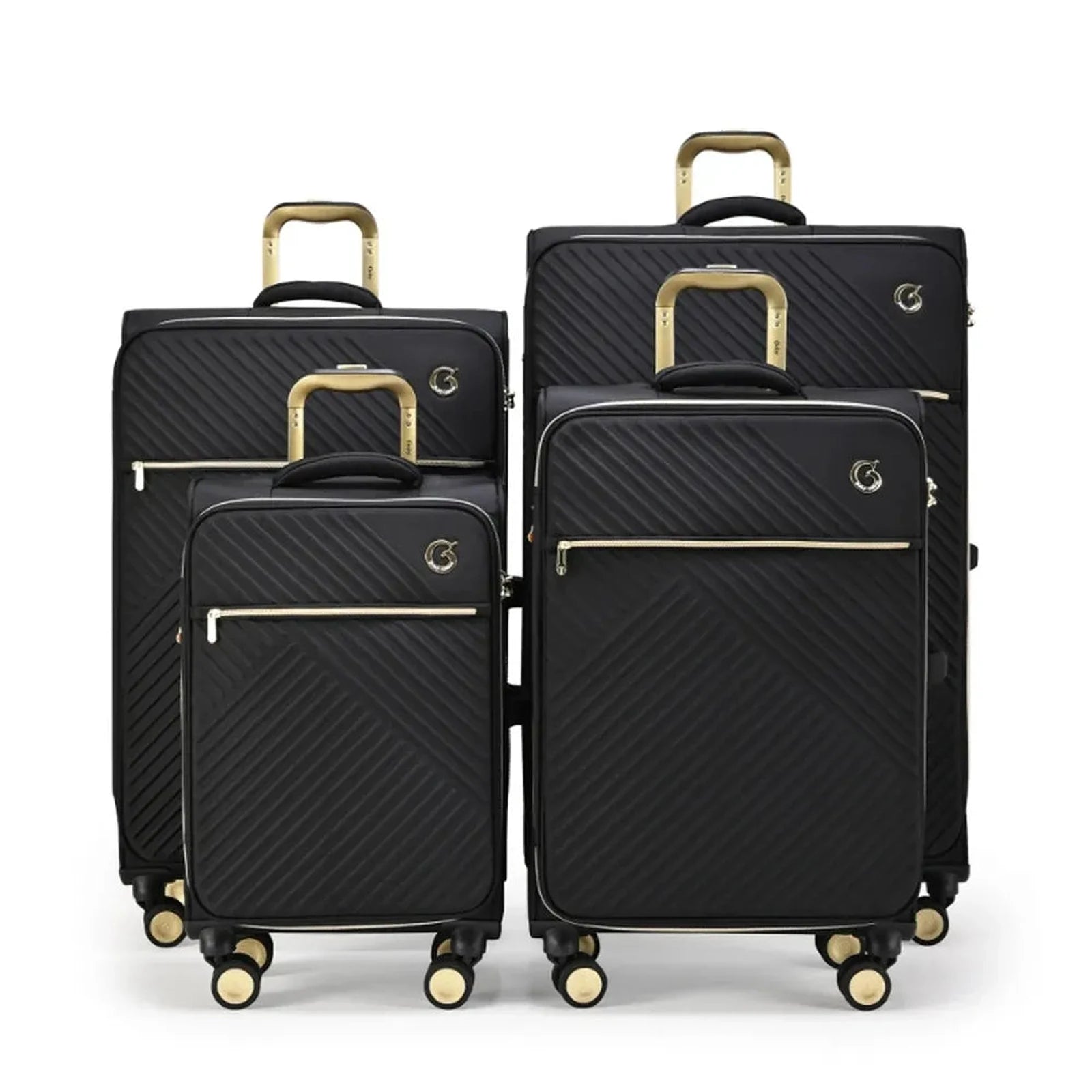 סט מזוודות בד Goby London Royal Vogue GB-2486 בצבע שחור, 4 יחידות 20 25 29 32 אינץ', מבט מלפנים