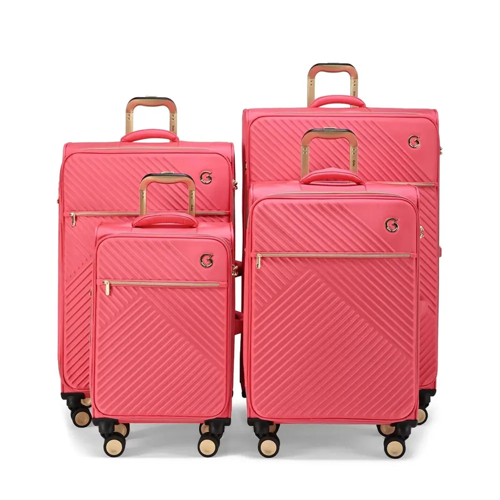 סט מזוודות בד Goby London Royal Vogue GB-2486 בצבע ורוד, 4 יחידות 20 25 29 32 אינץ', מבט מלפנים
