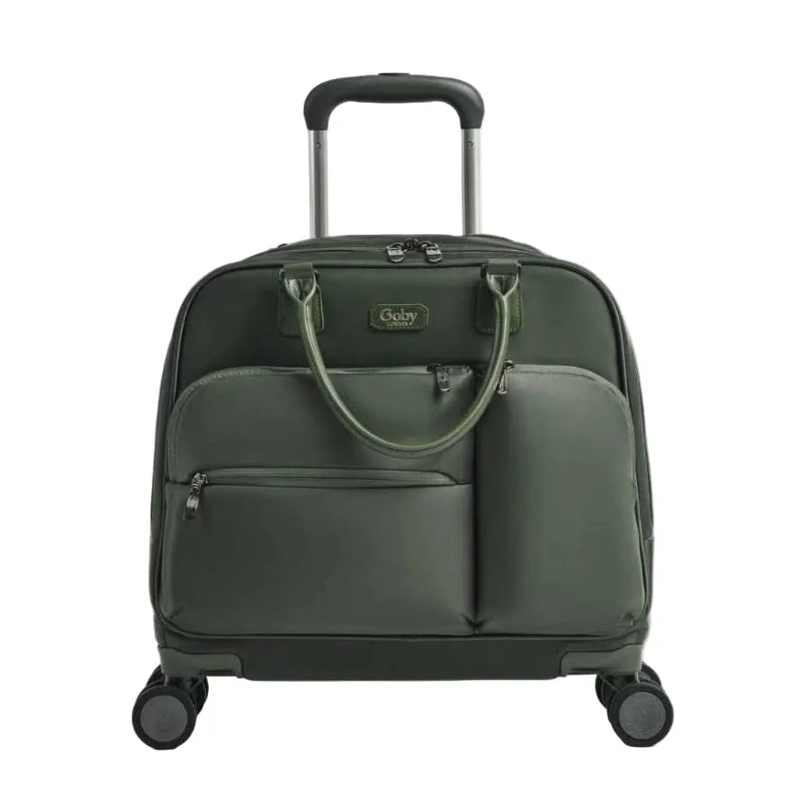 תיק טרולי עלייה למטוס Goby London Vanessa מבד Ballistic Nylon בצבע ירוק כהה, מבט מלפנים