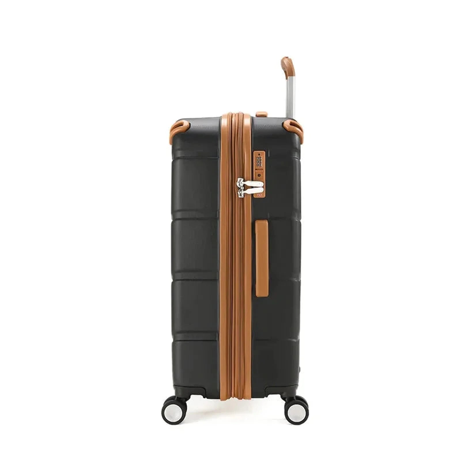 מזוודת Goby London Vegas שחורה 25 אינץ׳ מבט צד עם מנעול TSA בינלאומי ורוכסן מוגן מים ראשי