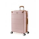 מזוודה בינונית קשיחה Goby London Vegas ורוד עתיק, זווית תלת-רבעים עם 8 גלגלי סיליקון