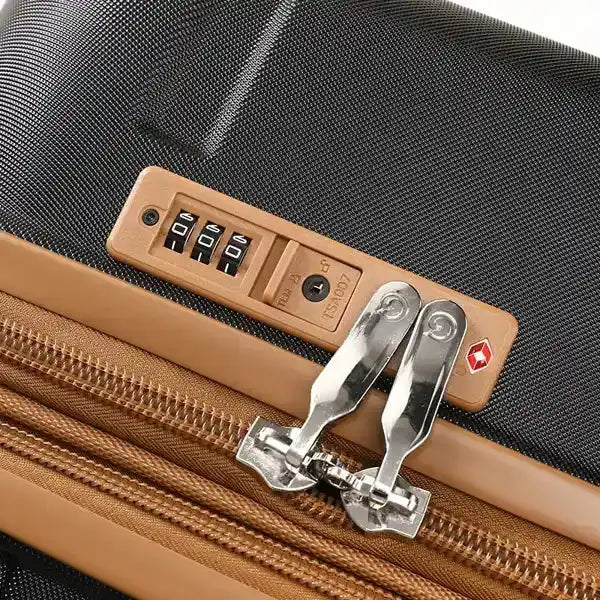 מנעול TSA מקורי בצבע קאמל עם גלגלי קומבינציה במזוודת Goby London Vegas 29 אינץ' עומד בתקן תעופה בינלאומי