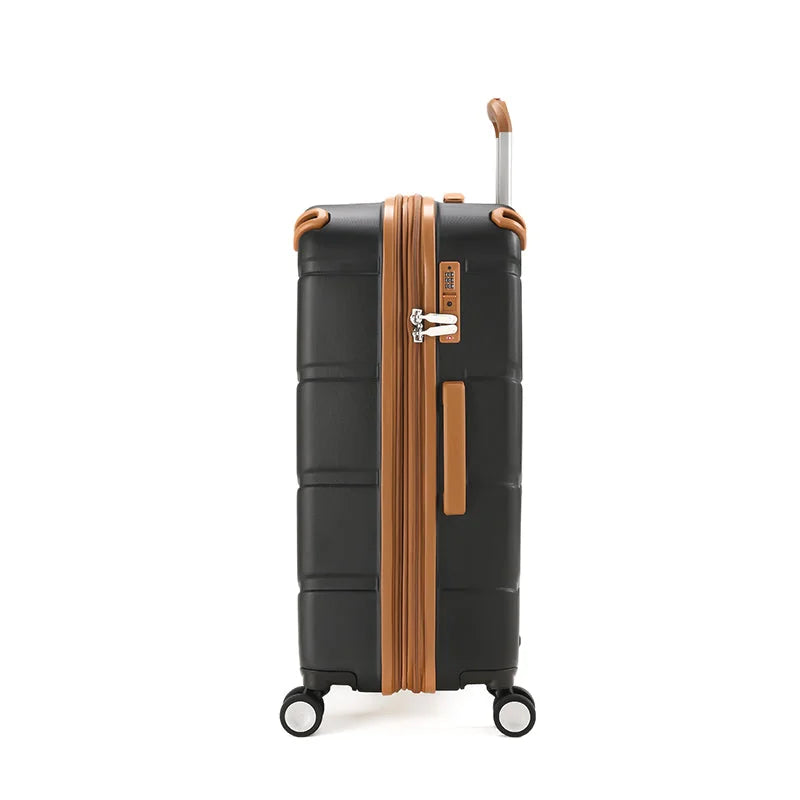מזוודה גדולה 29 אינץ' Goby London Vegas שחורה מבט צד, מנעול TSA בינלאומי ורוכסן הרחבה ייעודי