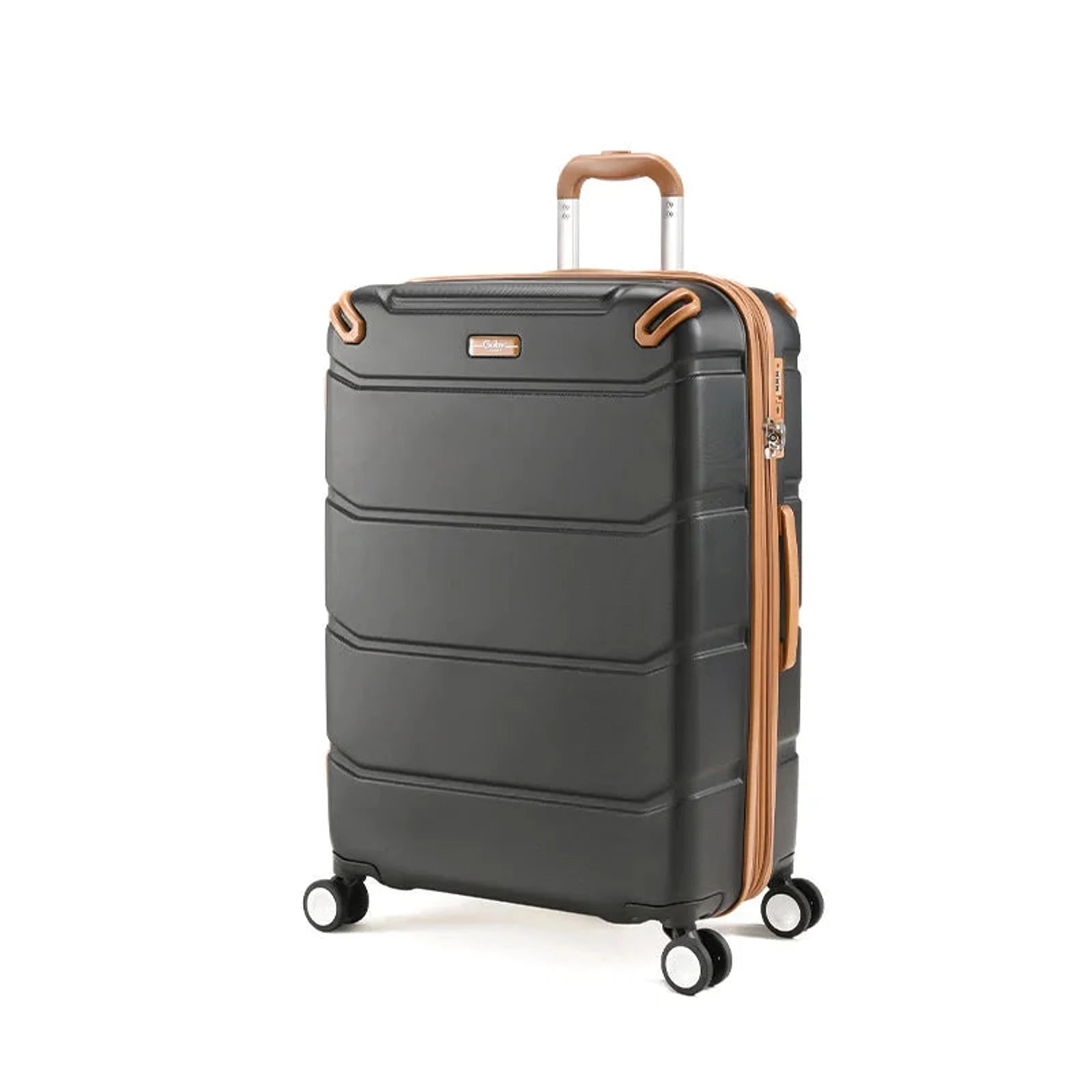 מזוודה קשיחה Goby London Vegas שחורה 25 אינץ 80 ליטר - מבט זווית עם ידית טלסקופית