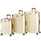 סט שלוש מזוודות קשיחות Goby London Vegas שמנת 29 ועשרים וחמש וטרולי עשרים אינץ עם ספינר TSA