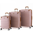 סט שלוש מזוודות קשיחות Goby London Vegas בצבע ורוד עתיק עשויות ABS ופוליקרבונט עם 8 גלגלי ספינר ומנעול TSA