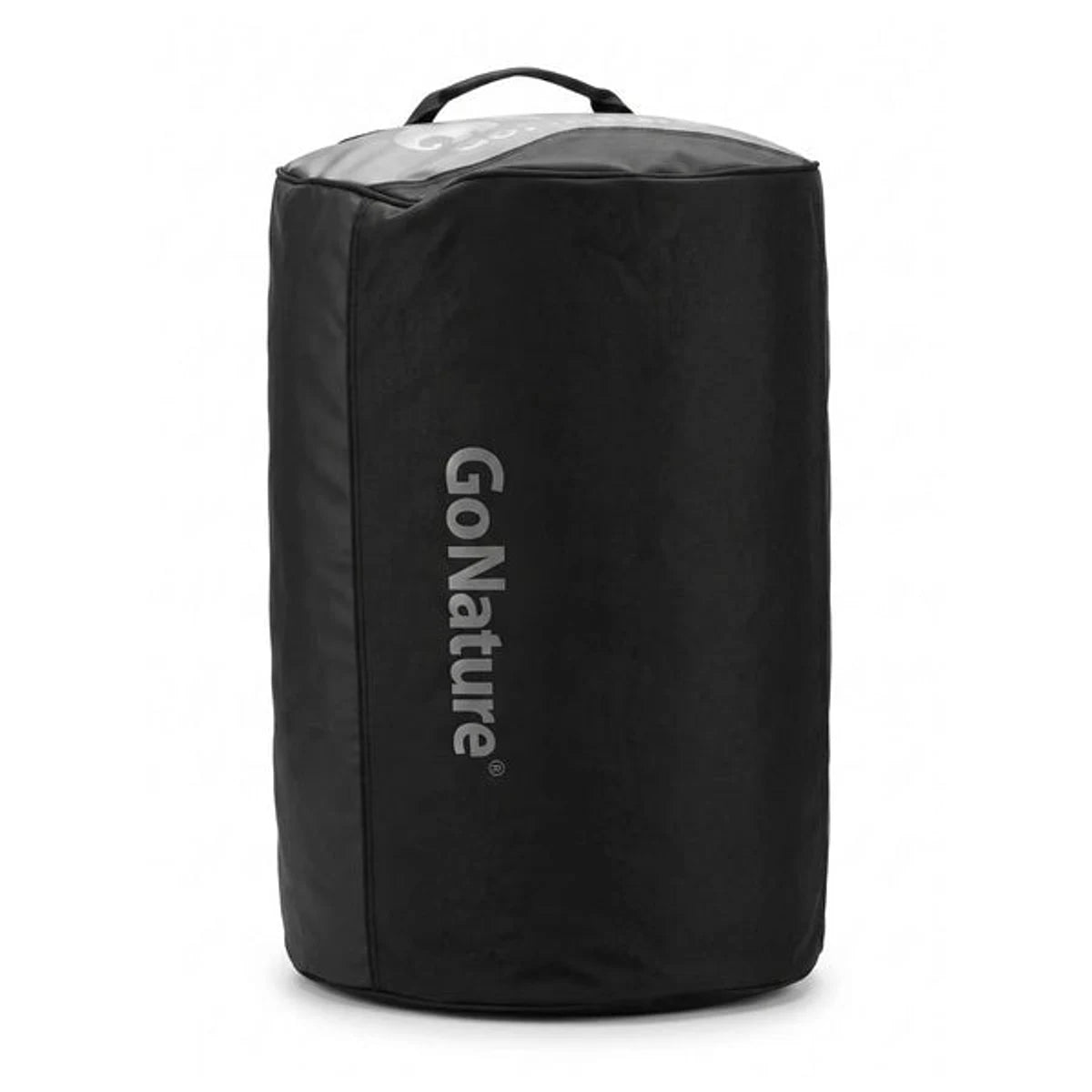 מבט קצה על תיק נסיעות GoNature DUFFEL BAG בנפח 90 ליטר במבנה דאפל גלילי עמיד מבד Tarpaulin שחור לשטח וקמפינג