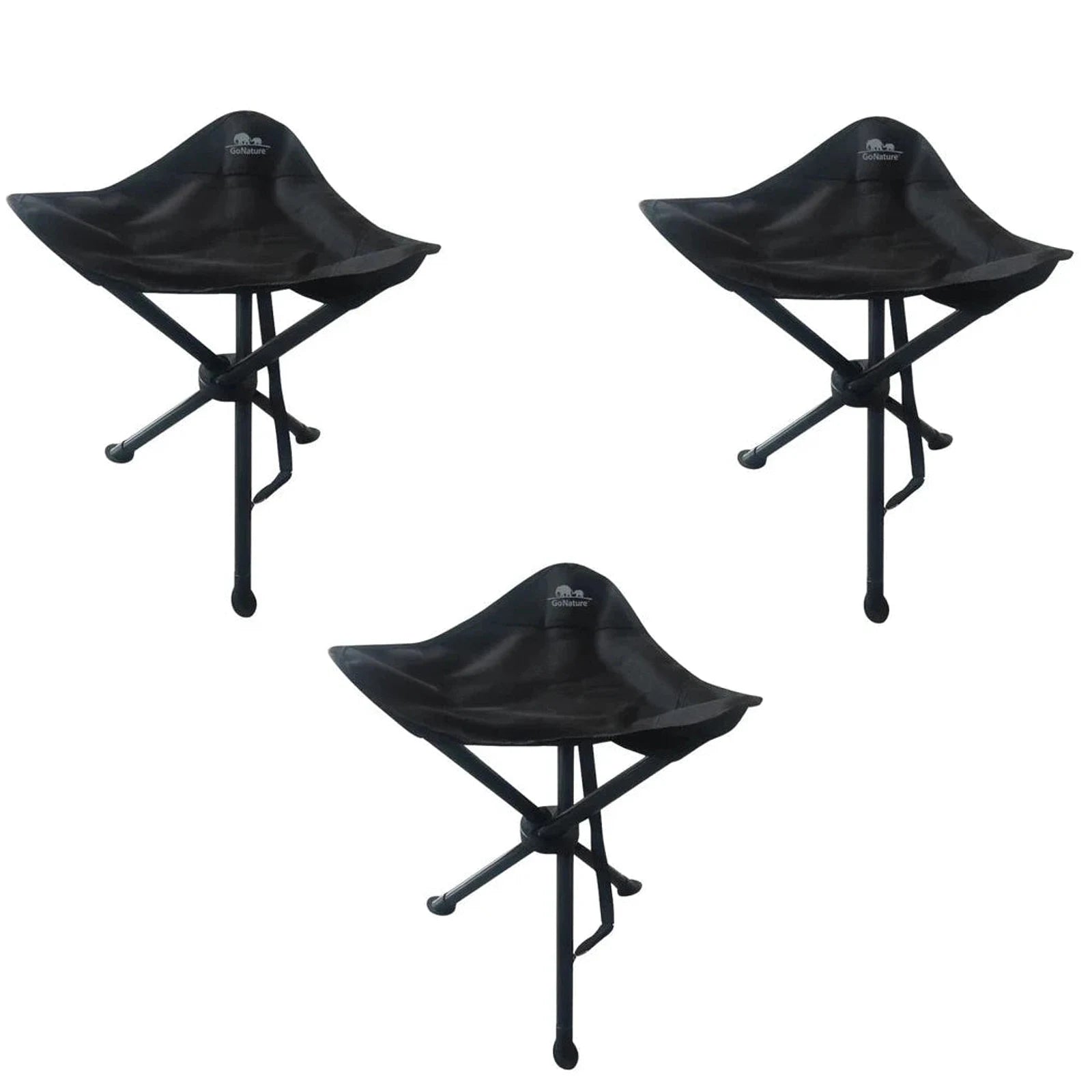 סט 3 כיסאות תלת-רגליים קומפקטיים GN COMPACT מבית GoNature, אריג Oxford D600 ושלדת פלדה, עומס 120 ק"ג, מבט מלפנים
