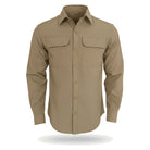 חולצה מכופתרת לטיולים GoNature GN OUTBACK L/S עם הגנת UPF 30+ בצבע חאקי - מבט קדמי עם שני כיסי חזה בדשי סקוץ׳
