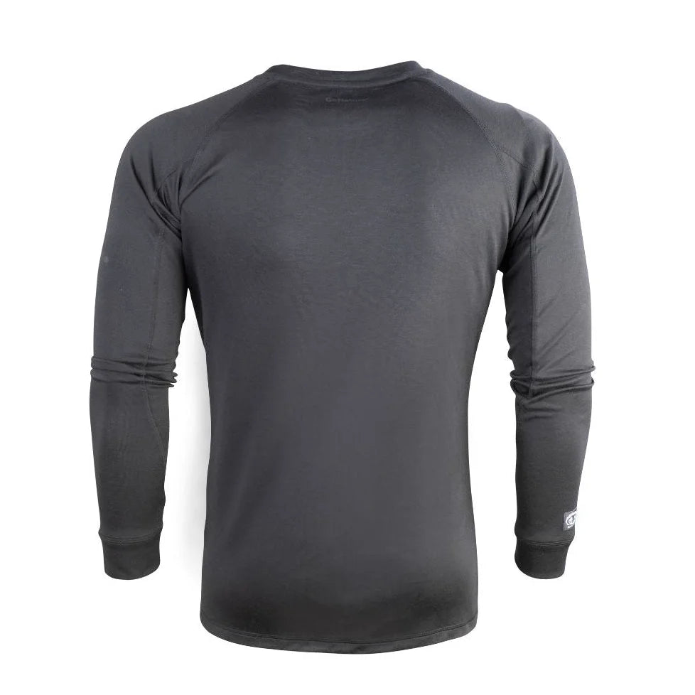 חולצה טרמית גברים Go Nature Merino Hybrid Level 2 שחורה מבט מאחור, בד מרינו 20% לחום גוף פסיבי