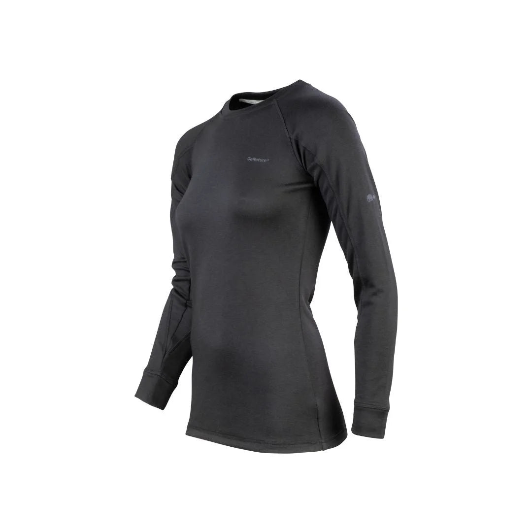 גופיית טרמית נשים Go Nature Wool Merino Hybrid שחורה, חומר פוליאסטר 80% מרינו 20%, זווית צד