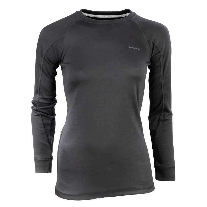 גופיית טרמית נשים Go Nature Wool Merino Hybrid 300 גרם שחורה, פוליאסטר 80% ומרינו 20%, מבט קדמי
