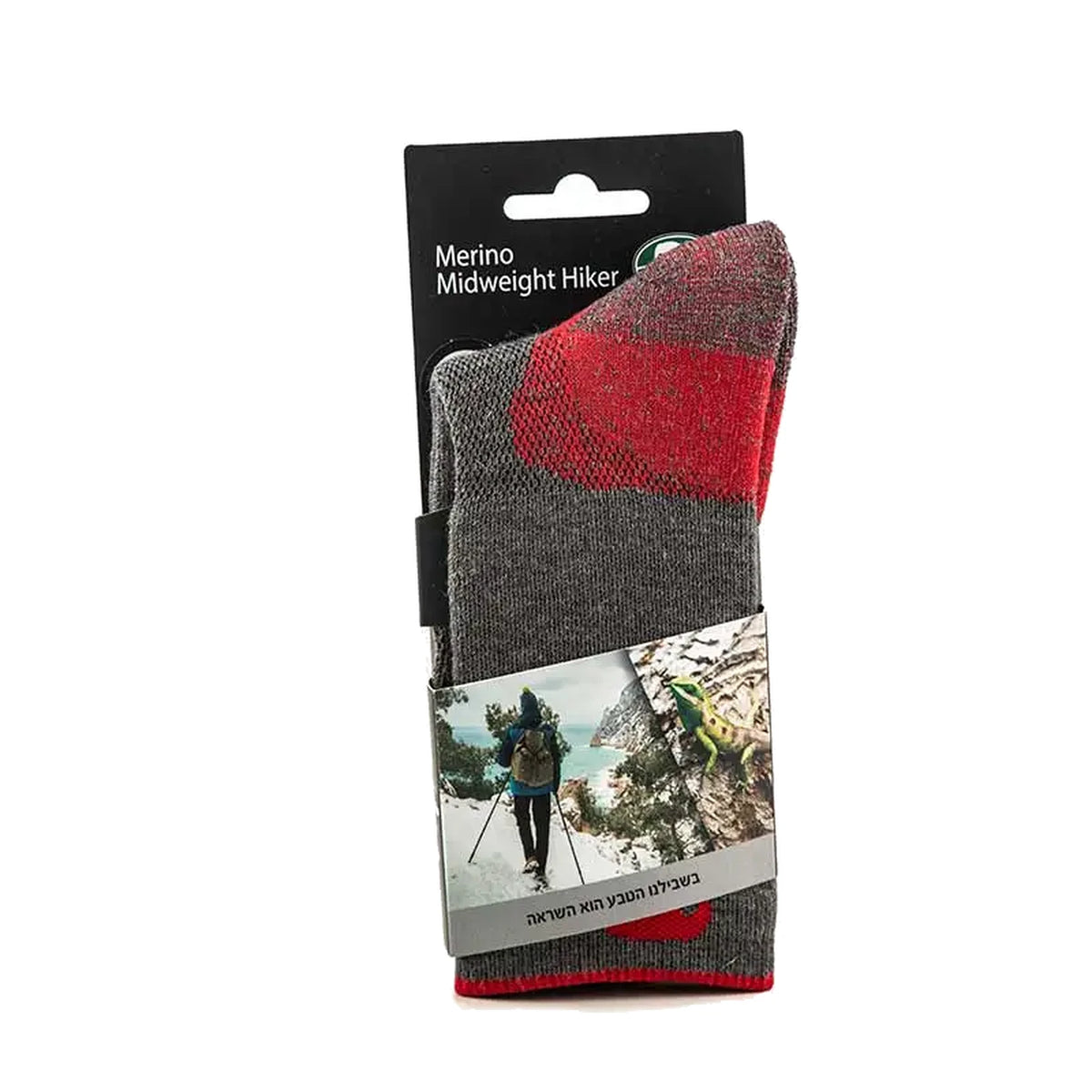 גרבי צמר מרינו GoNature Midweight Hiker - באריזה עם תווית Merino Midweight Hiker