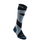 גרבי סקי וסנובורד מצמר מרינו GoNature Snow Sport - מבט צד - גרב גבוהה עד הברך בכחול ואפור